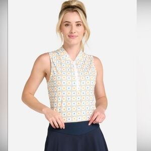 Bad Birdie Sleeveless Floral Geo Tank Top, Light Blue, Yellow & White - NWOT